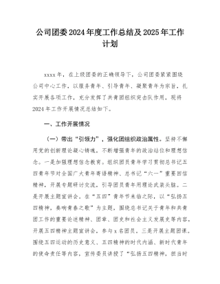 公司团委2024年度工作总结及2025年工作计划.docx