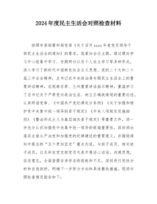 2024年度民主SH会对照检查材料.docx