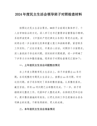 2024年度民主SH会领导班子对照检查材料.docx