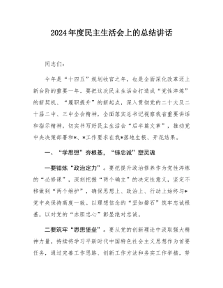 2024年度民主SH会上的总结讲话.docx