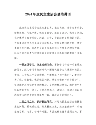 2024年度民主SH会总结讲话.docx