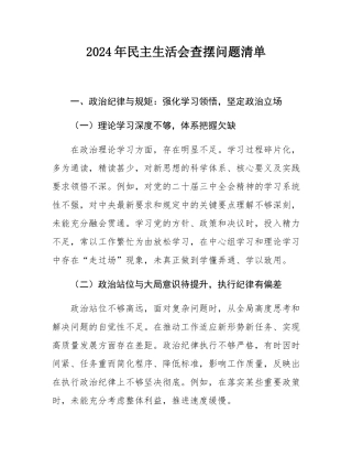 2024年民主SH会查摆问题清单.docx