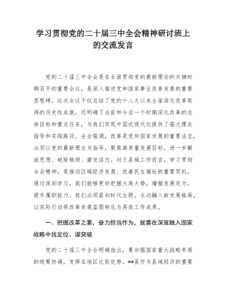 学习贯彻党的二十届三中全会精神研讨班上的交流发言.docx