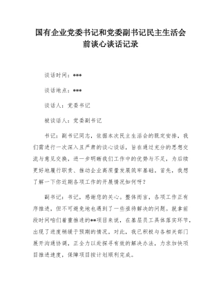 国有企业党委书记和党委副书记民主SH会前谈心谈话记录.docx