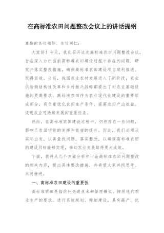 在高标准农田问题整改会议上的讲话提纲.docx