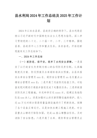 县水利局2024年工作总结及2025年工作计划.docx