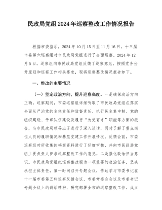 民政局党组2024年巡察整改工作情况报告.docx