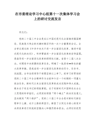 在市委理论学习中心组第十一次集体学习会上的研讨交流发言.docx