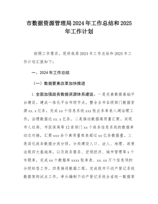 市数据资源管理局2024年工作总结和2025年工作计划.docx
