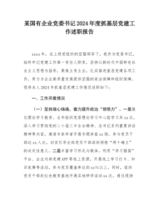 某国有企业党委书记2024年度抓基层党建工作述职报告.docx