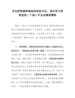市自然资源和规划局党组书记、局长学习贯彻党的二十届三中全会精神感悟.docx