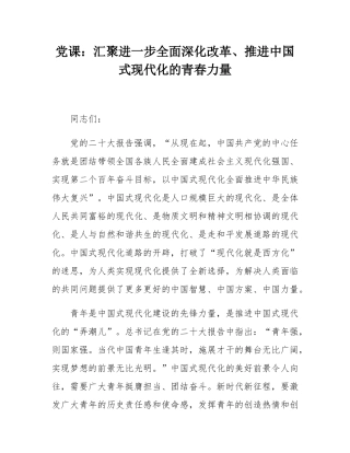 党课：汇聚进一步全面深化改革、推进中国式现代化的青春力量.docx