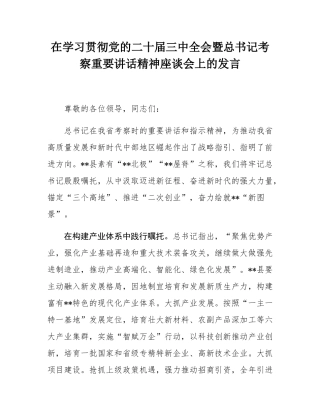 在学习贯彻党的二十届三中全会暨总书记考察重要讲话精神座谈会上的发言.docx
