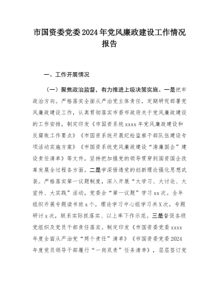 市国资委党委2024年党风廉政建设工作情况报告.docx