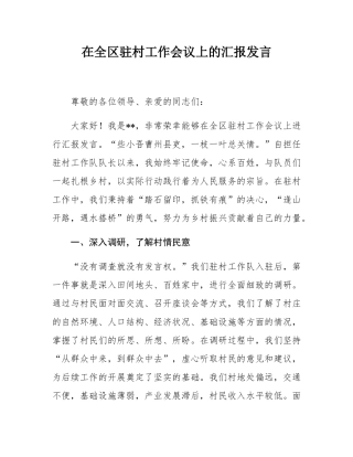 在全区驻村工作会议上的汇报发言.docx