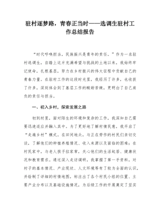 驻村逐梦路，青春正当时——选调生驻村工作总结报告.docx