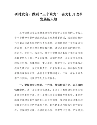 研讨发言：做到“三个聚力” 奋力打开改革发展新天地.docx