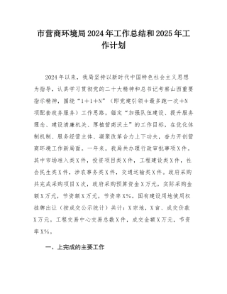 市营商环境局2024年工作总结和2025年工作计划.docx