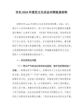 市长2024年度民主SH会对照检查材料.docx