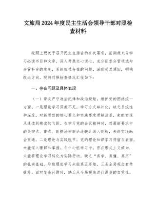文旅局2024年度民主SH会领导干部对照检查材料.docx