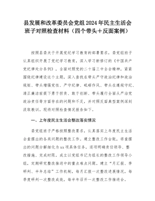 县发展和改革委员会党组2024年民主SH会班子对照检查材料（四个带头＋反面案例）.docx