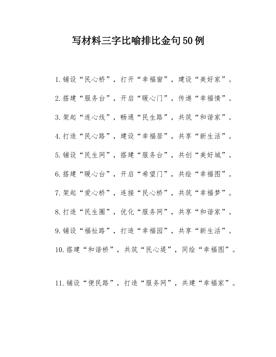 写材料三字比喻排比金句50例.docx_第1页