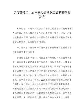 学习贯彻二十届中央纪委四次全会精神研讨发言.docx