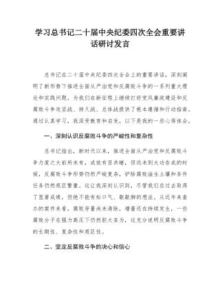 学习总书记二十届中央纪委四次全会重要讲话研讨发言.docx
