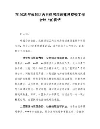 在2025年规划区内自建房违规建设整顿工作会议上的讲话.docx