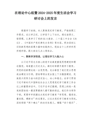 在理论中心组暨2024-2025年度SH会学习研讨会上的发言.docx