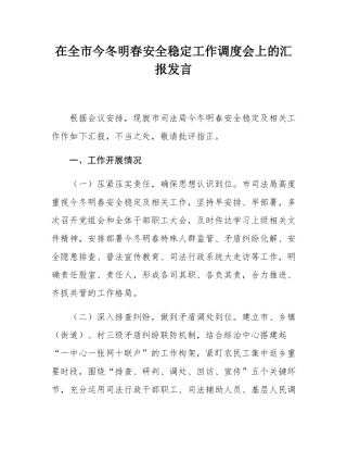 在全市今冬明春安全稳定工作调度会上的汇报发言.docx