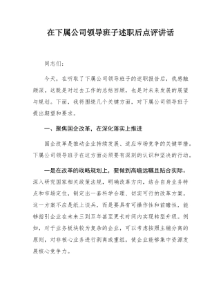 在下属公司领导班子述职后点评讲话.docx