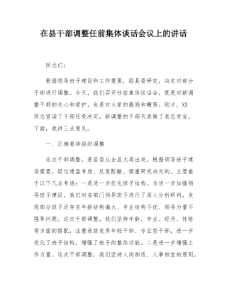 在县干部调整任前集体谈话会议上的讲话.docx