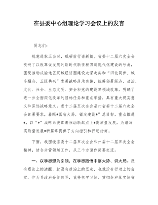 在县委中心组理论学习会议上的发言.docx