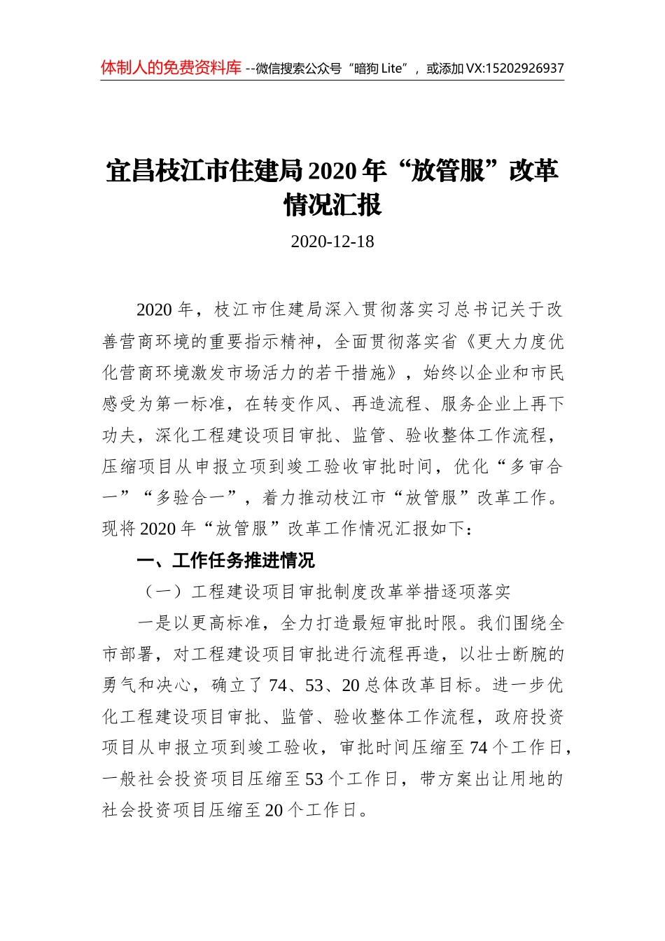 关于“放管服”改革工作情况的报告_第1页