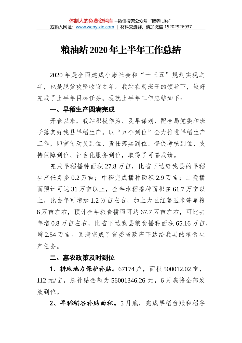 粮油站2020年上半年工作总结_第1页