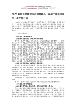 2021年度乡村建设综合服务中心上半年工作总结及下一步工作计划