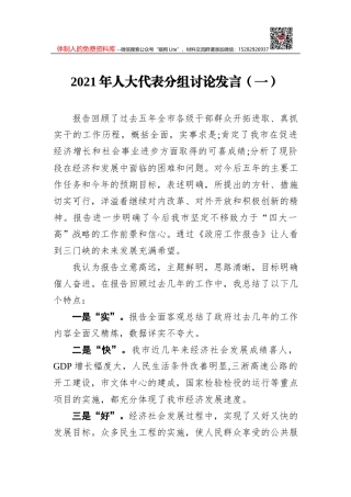 市人大会分组讨论政府工作报告发言（共20篇）