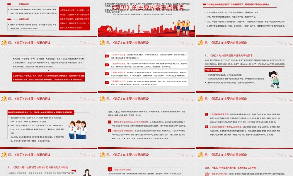 双减义务教育PPT模板减轻学生作业负担校外培训负担意见3(20211012)