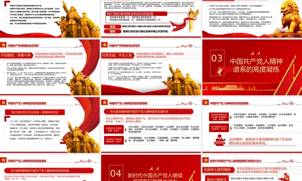 弘扬建党精神PPT红色大气风庆祝中国共产党成立101周年党史学习教育专题课件模板