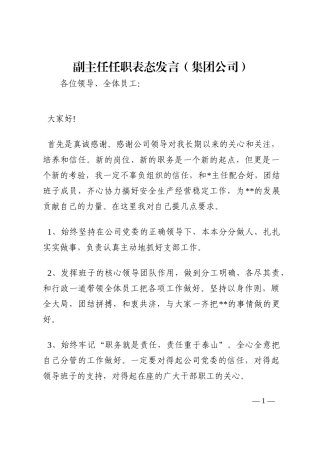 副主任任职表态发言（集团公司）202210