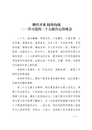 二十大报告心得：继往开来 阔步向前202210