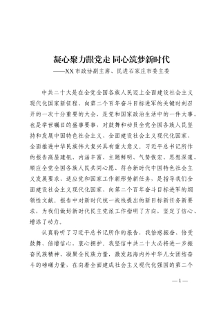 XX市政协副主席、民进石家庄市委主委：谈二十大心得体会 （20221018）202210