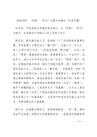 经验材料：“四抓”“四力”点燃乡村振兴“红色引擎”202210