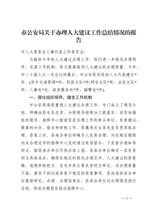 市公安局关于办理人大建议工作总结情况的报告202210