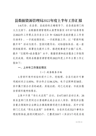 县数据资源管理局2022年度上半年工作汇报202210
