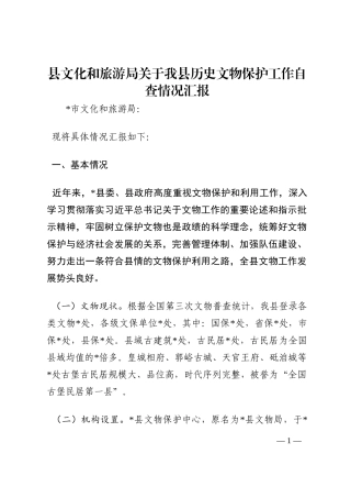 县文化和旅游局关于我县历史文物保护工作自查情况汇报202210