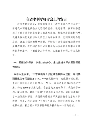 在省水利厅研讨会上的发言202210
