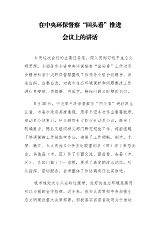 黑河市长在中央环保督察“回头看”推进会议上的讲话202211