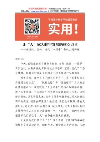 在组织、宣传、统战“一揽子”会议上的讲话